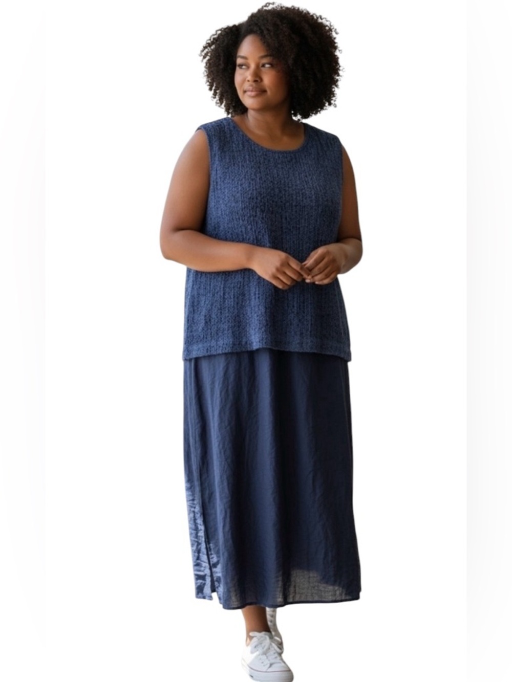J. Jill Sleeveless Cotton Linen Navy Maxi Dress, Size 2X - NWT